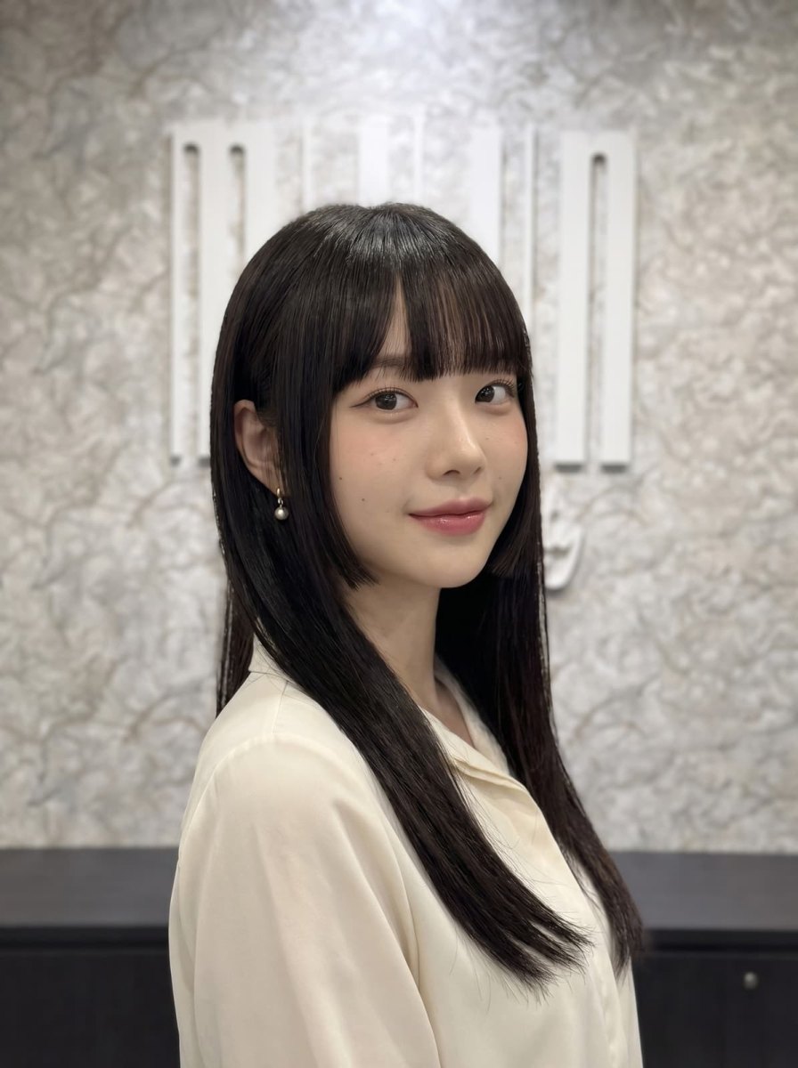 Modern Korean hime cut featuring cheek-length side locks and soft wispy bangs