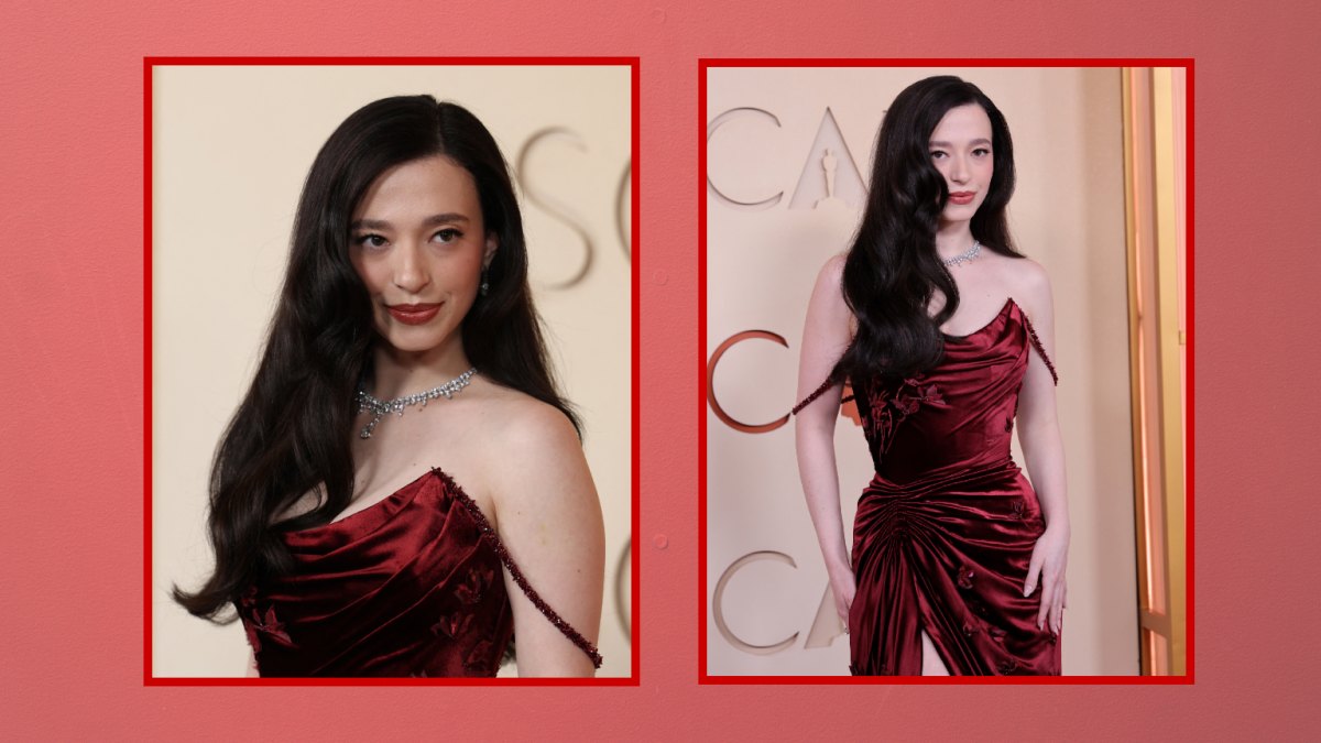 Mikey Madison wearing glossy dark brunette waves at the 2026 Oscars