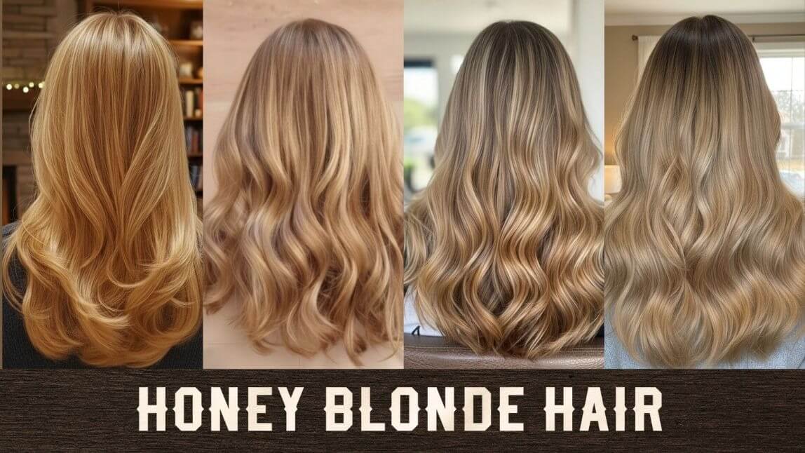 Four variations of warm honey blonde hair waves