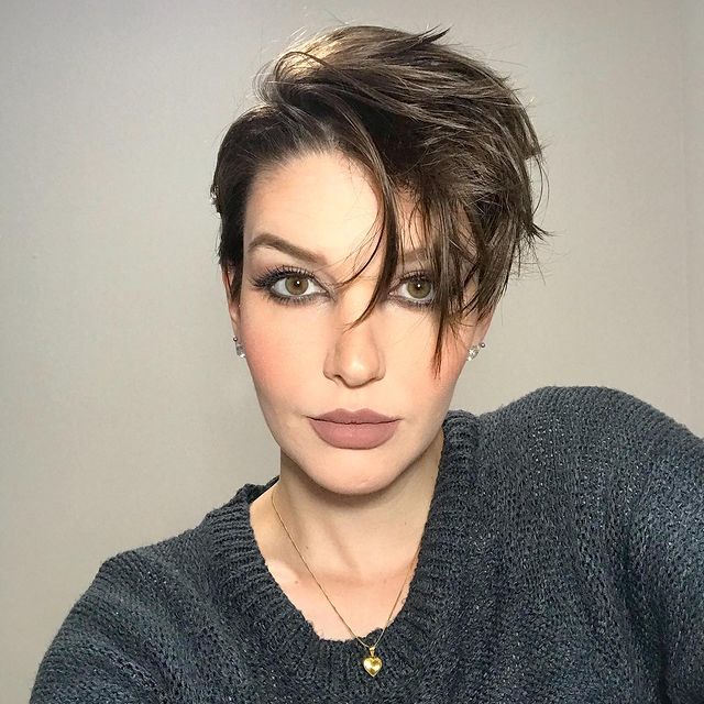 One Side Shorter Pixie Cut with Light Balayages