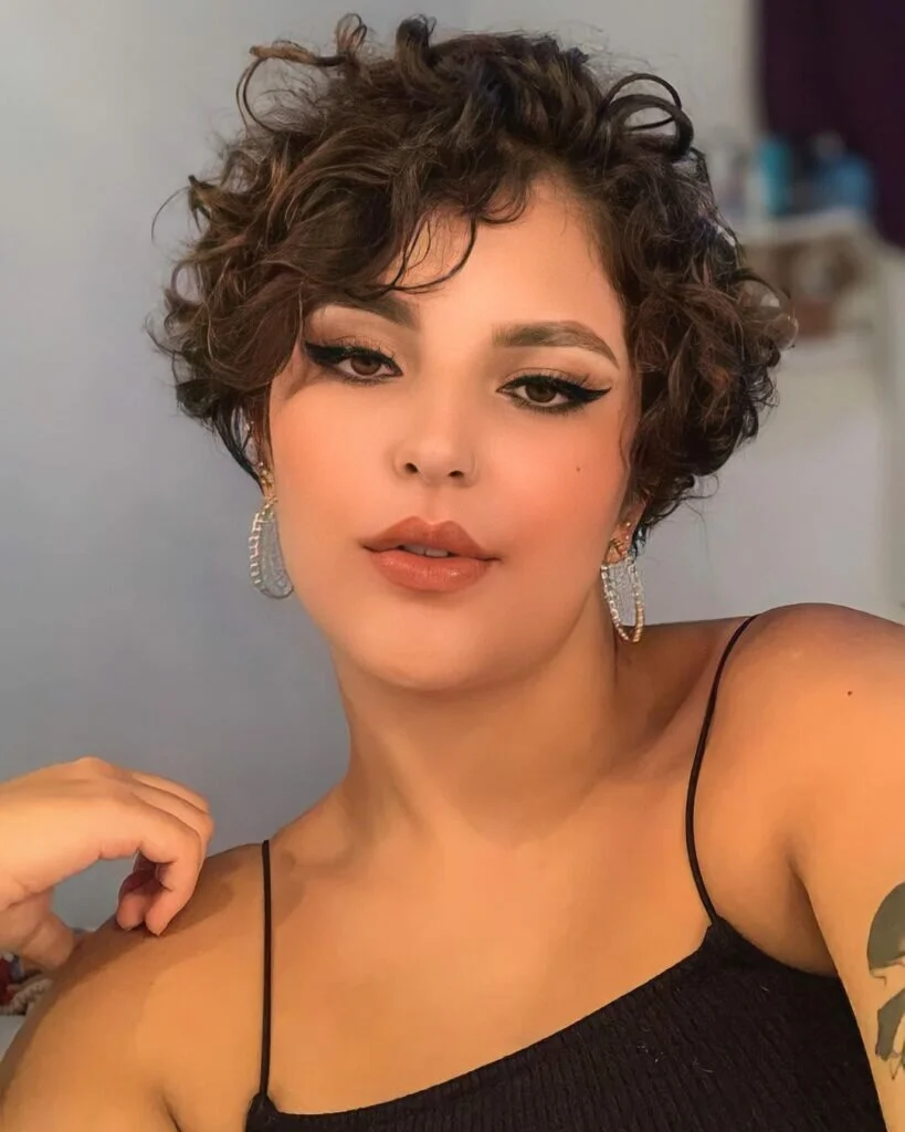 Curly Pixie Haircut with Curtain Bangs