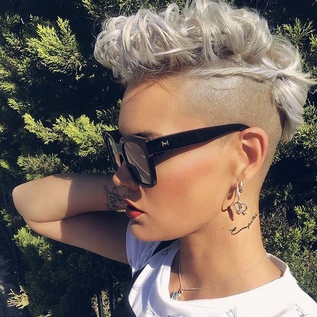 Pixie Cut with Shaved Silver Hair