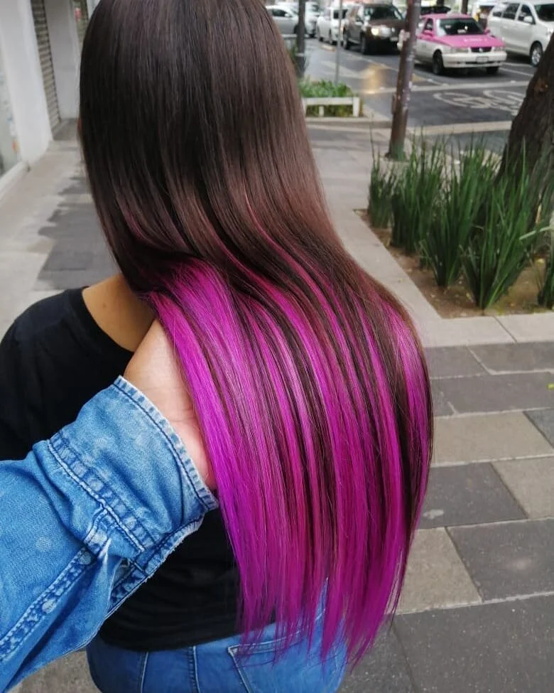 Sleek Straight Pink Undercolor Hairstyle