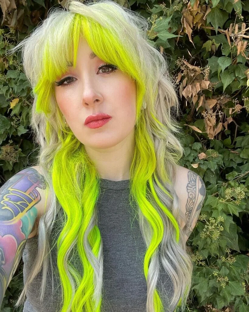 Blonde Wolf Cut with Neon Bangs