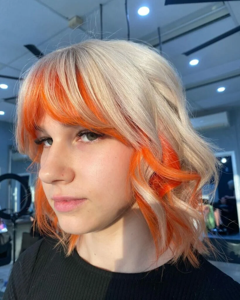 Orange and White Curtain Bangs