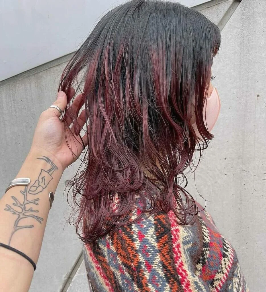 Wolf Cut with Burgundy Highlights