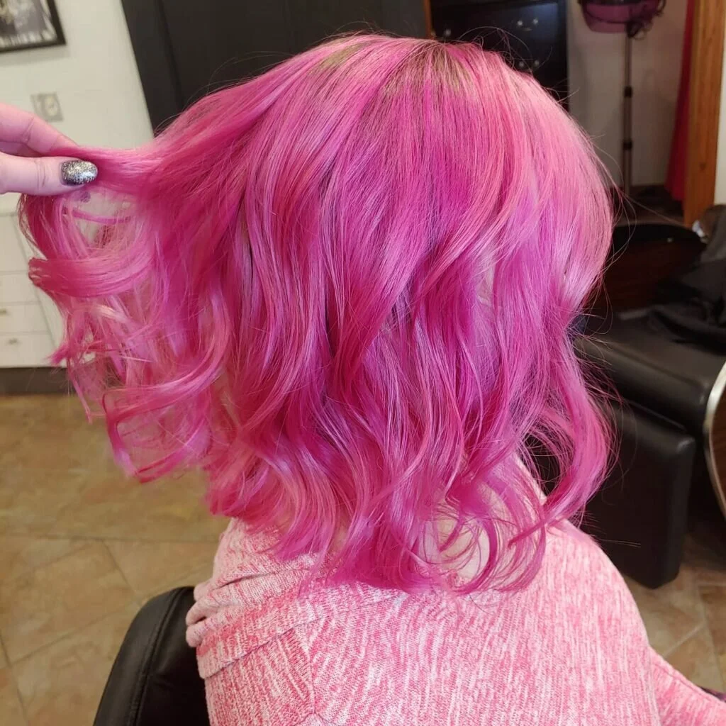 Pink Wavy Shoulder Length Hair