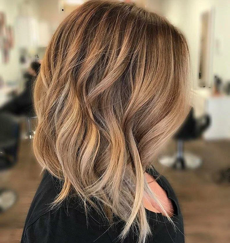 Wavy Caramel Balayage Medium Length Hair